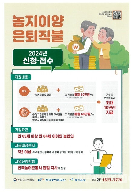 농어촌公, 구미김천지사, 24년「농지이양 은퇴직불제」농업인 요건 완화